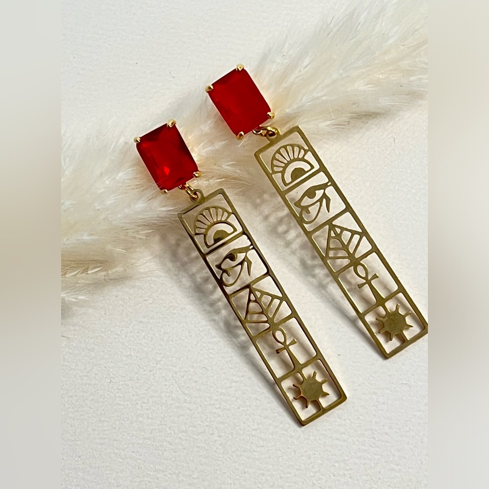 Elegant Ancient Egyptian Earrings -  Hieroglyphic Drop Earrings